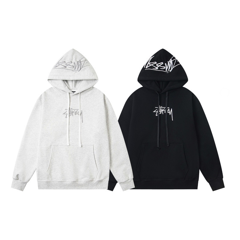 Stussy SS25 hooded logo letter double embroidered American retro hoodie unisex