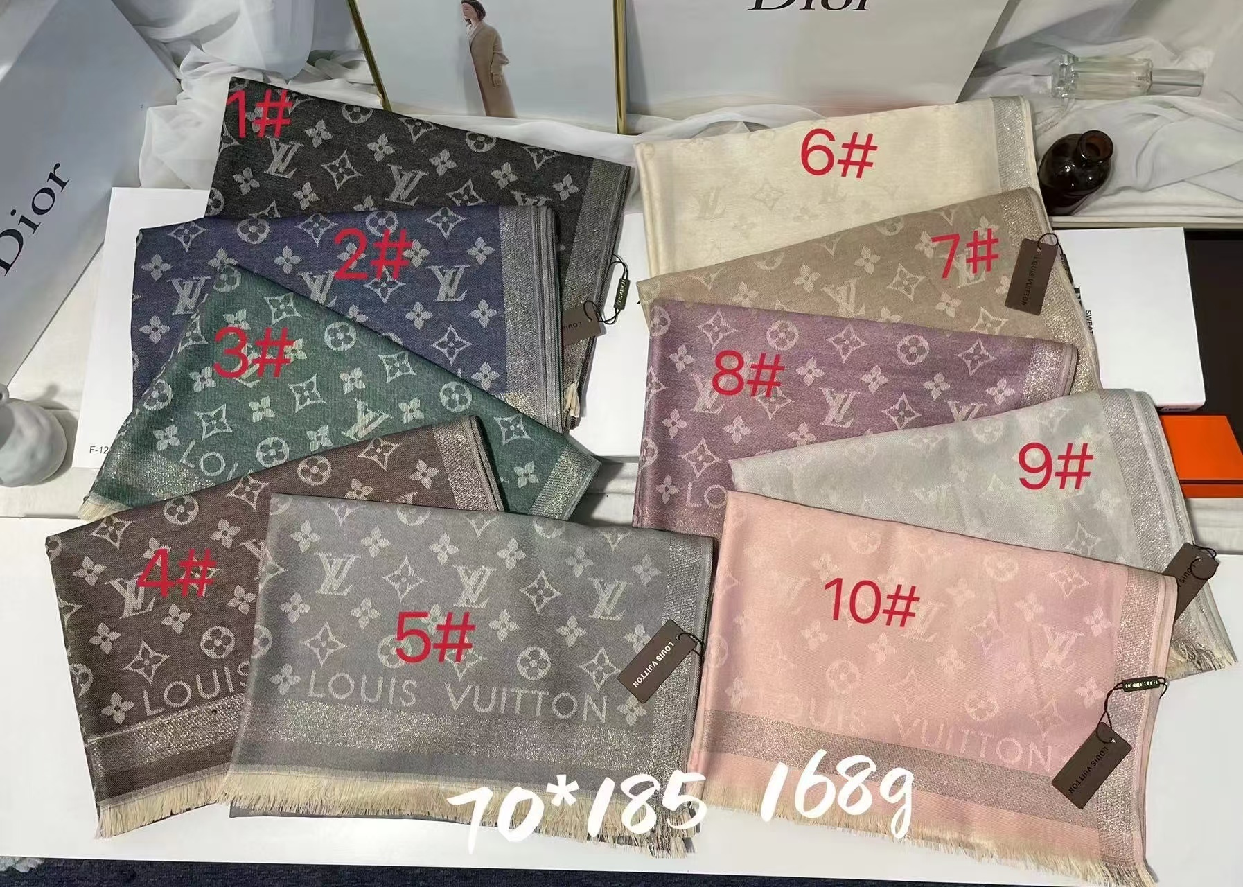 LV new gold silk colored cotton long scarf