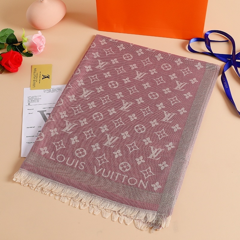 LV new gold silk colored cotton long scarf - Image 4