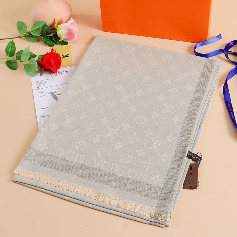 LV new gold silk colored cotton long scarf - Image 3