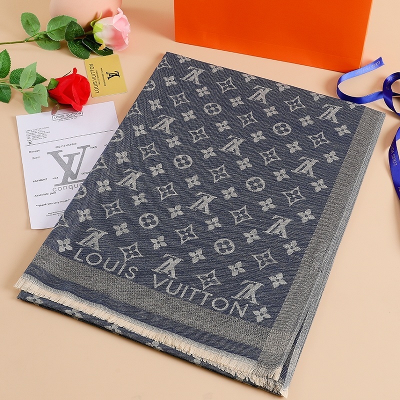 LV new gold silk colored cotton long scarf - Image 2