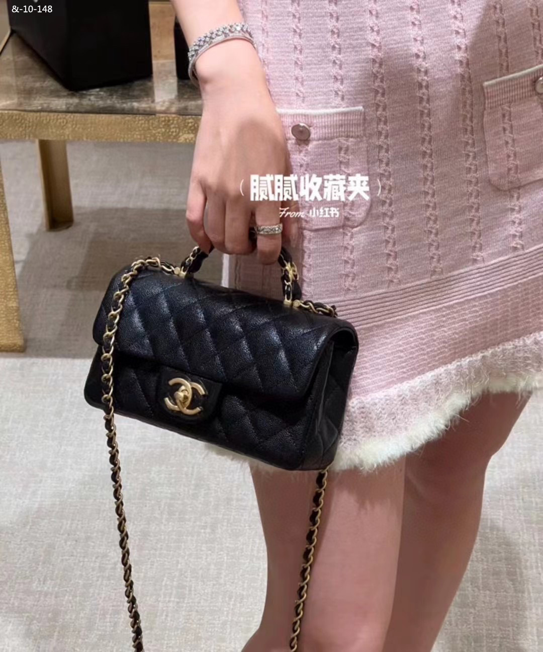 CHANEL caviar single shoulder crossbody handle chain bag, hand-held square fat bag - Image 2