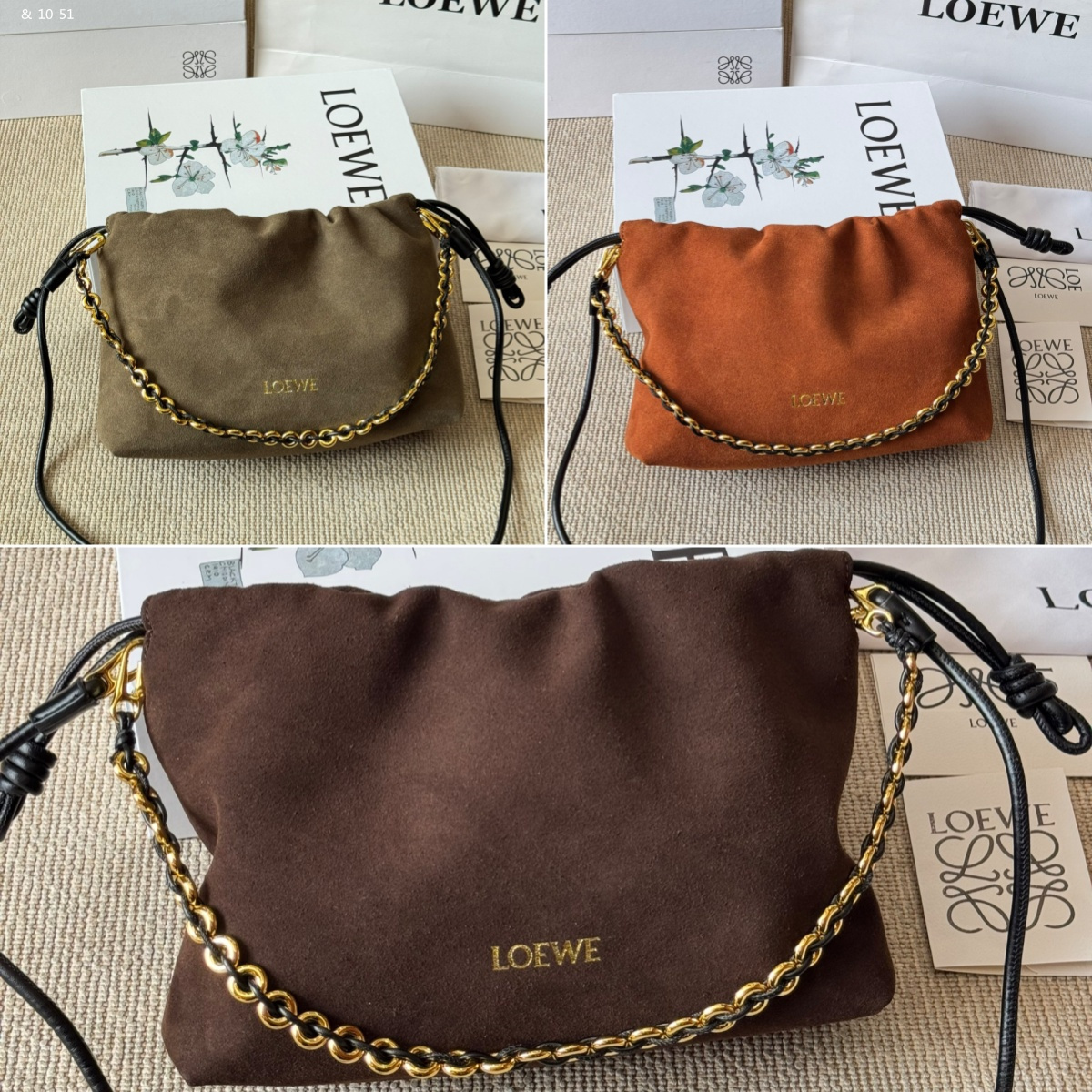 LOEWE suede drawstring lucky bag with chain strap, shoulder bag/handbag