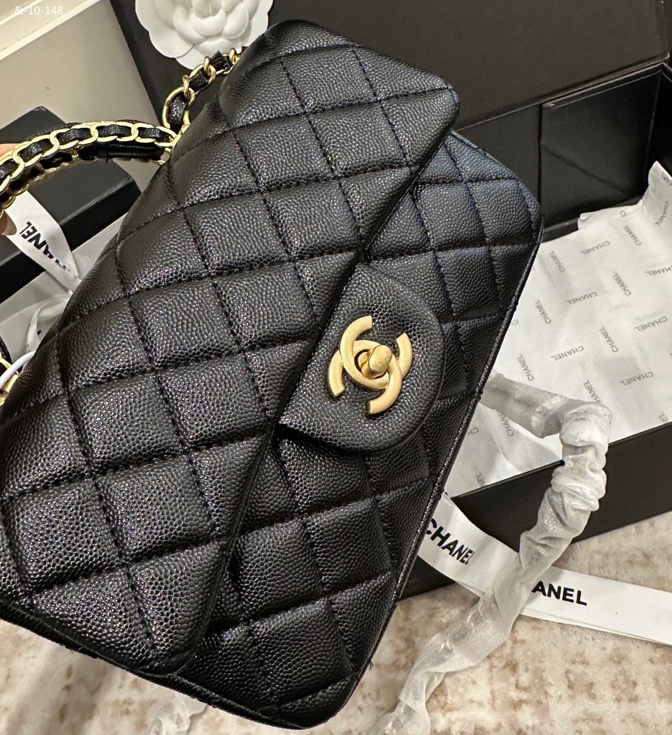 CHANEL caviar single shoulder crossbody handle chain bag, hand-held square fat bag - Image 5