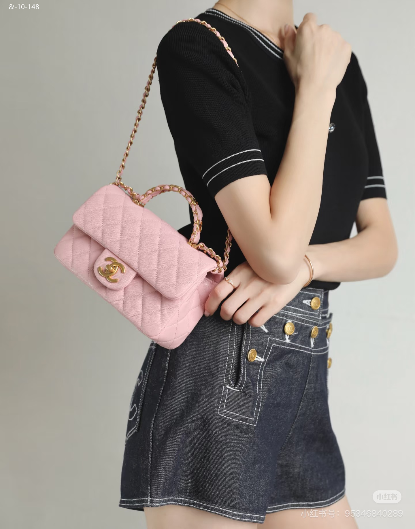 CHANEL caviar single shoulder crossbody handle chain bag, hand-held square fat bag - Image 3