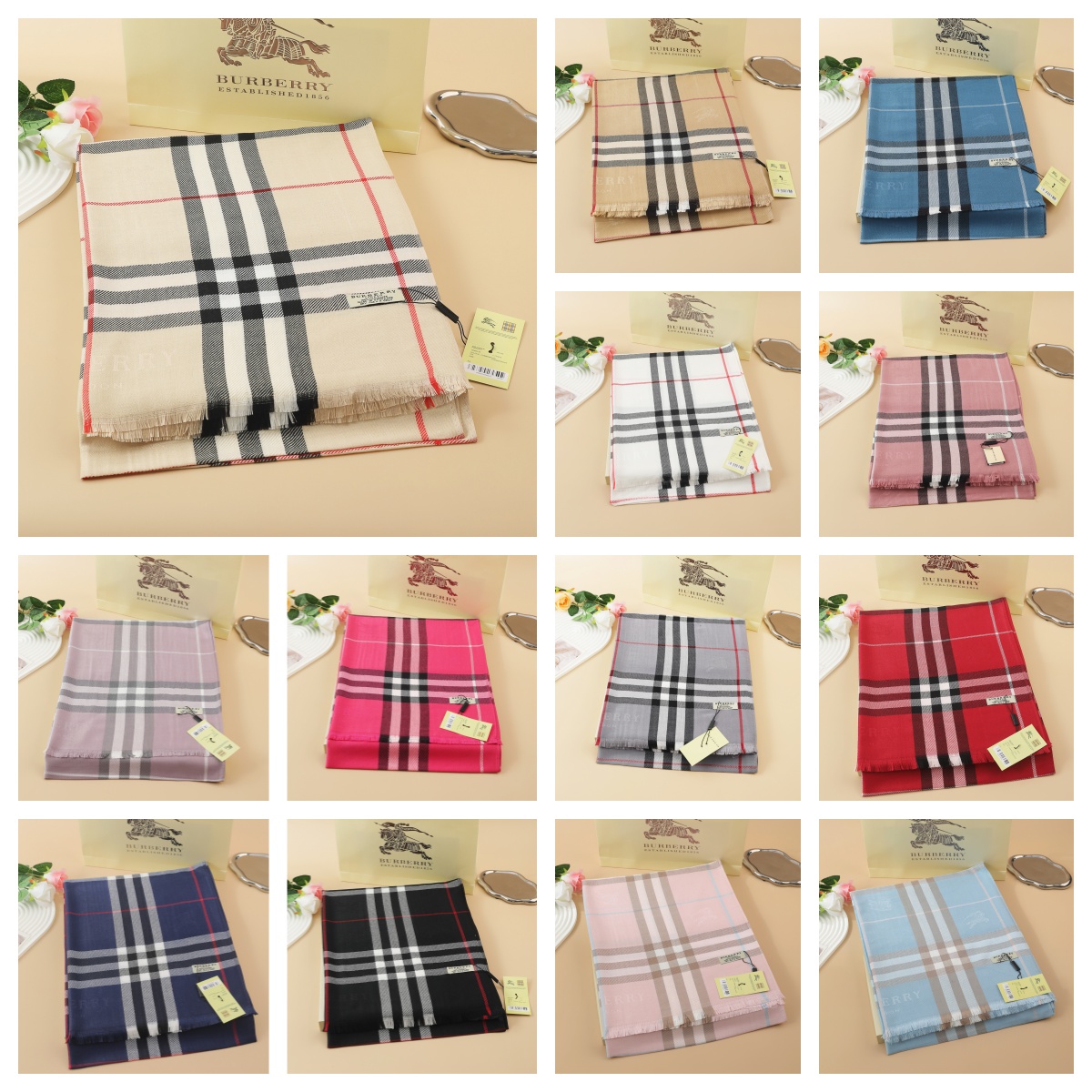 Burberry 14 Color Classic Couple Cotton Long Scarf
